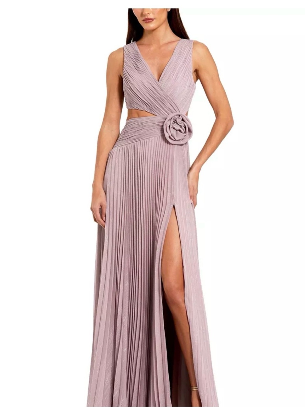 Mac Duggal Lavender Pleated Cutout Maxi Dress